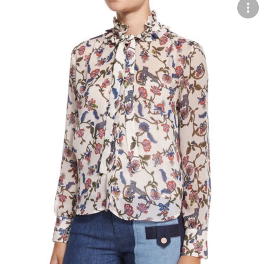 See by Chloe floral Georgette tie-neck sheer blouse 34 or 2
